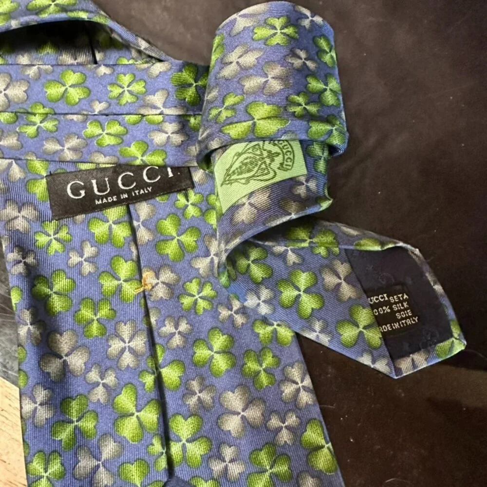 Gucci Silk Tie Irish Clover Mens Gift Geometric Pop Art Necktie Luxury Green